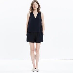 Madewell Overlay V-Neck Short Romper / Jumpsuit in Navy Blue